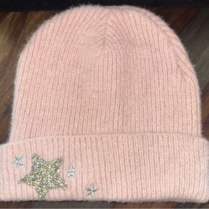 Pink Blush Moonlight Knit Hat with Glitter Stars